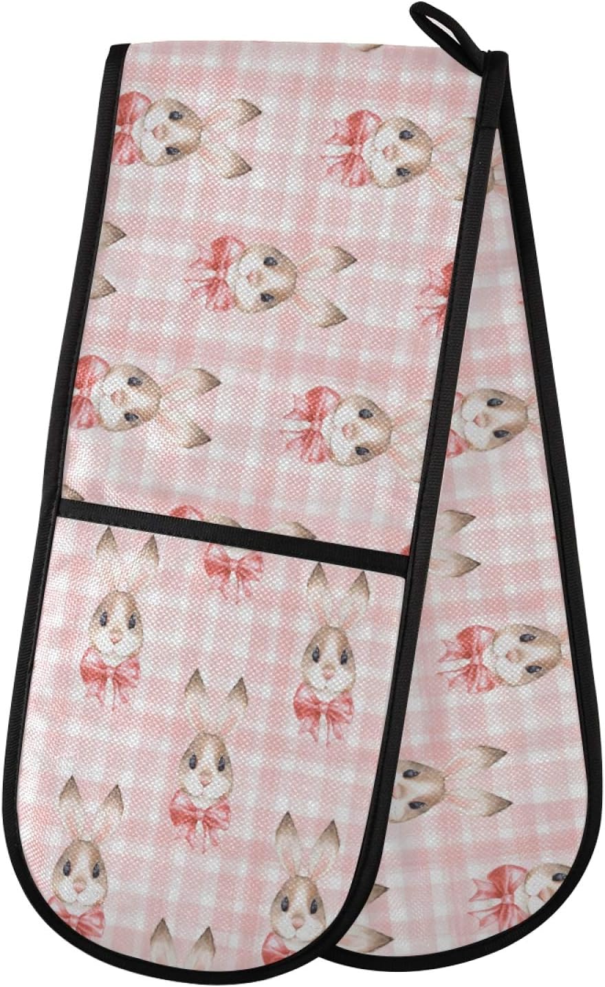 Pink Bunny Double Oven Mitt - Heat Resistant & Washable