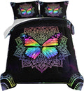 Butterfly Bedding Queen Comforter Set - Colorful Mandala Design