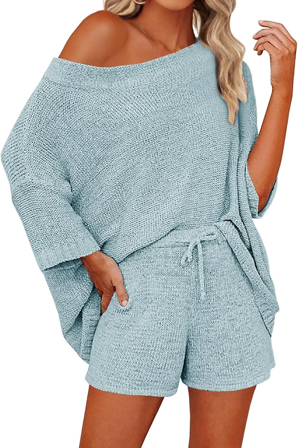 Mafulus Women's 2 Piece Outfits: Comfy Off Shoulder Knit Set