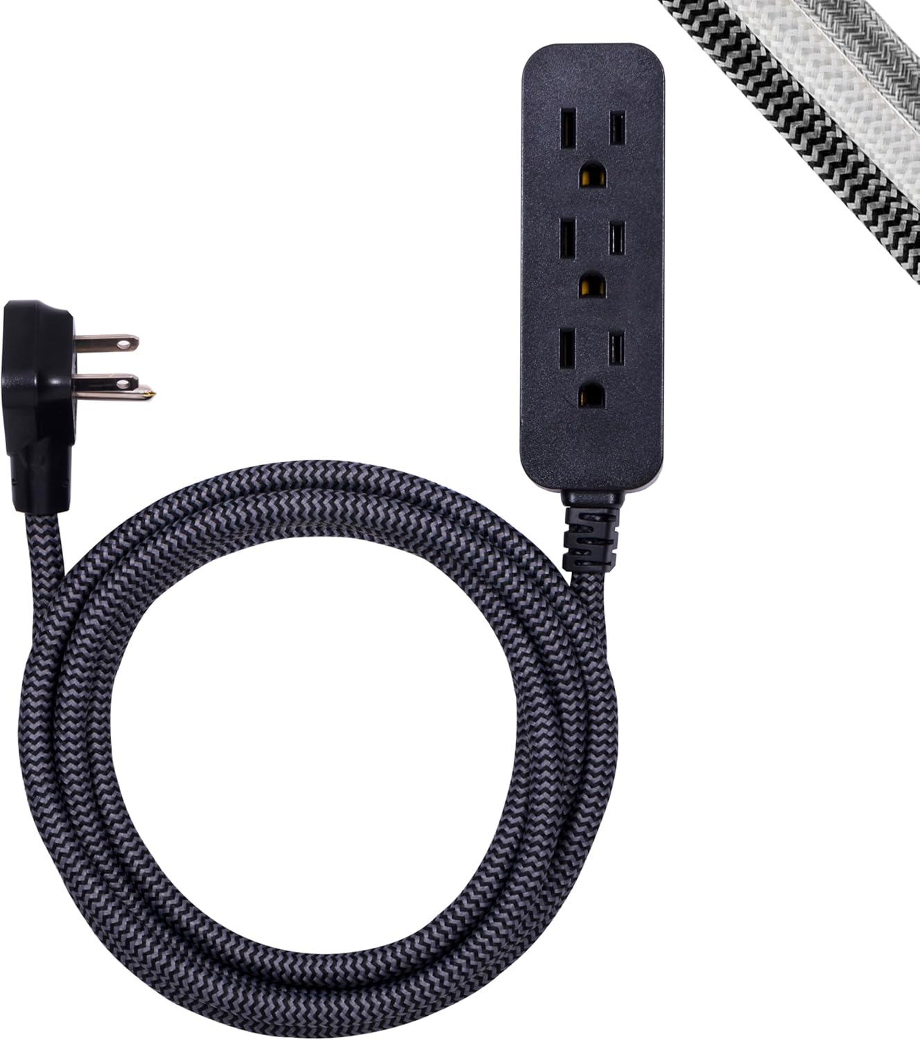 GE 3-Outlet Power Strip - 8 Ft Braided Cord