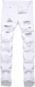Men's Ripped Patch Elastic Jeans Slim Fit Regular Denim