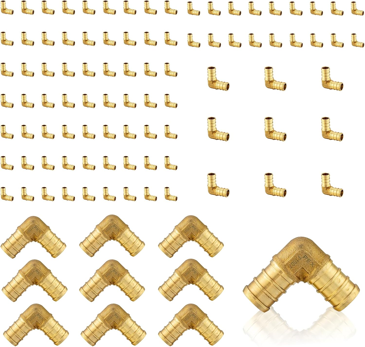 100-Pack Barb Crimp Pex 1/2 inch 90 Degree Elbow Brass Fittings