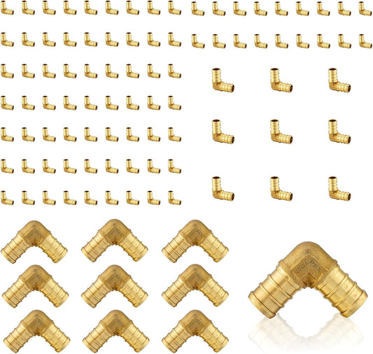 100-Pack Barb Crimp Pex 1/2 inch 90 Degree Elbow Brass Fittings