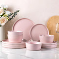 Ceramic Dinnerware Set for 4 - Matte Pink Stoneware Service (12pc)