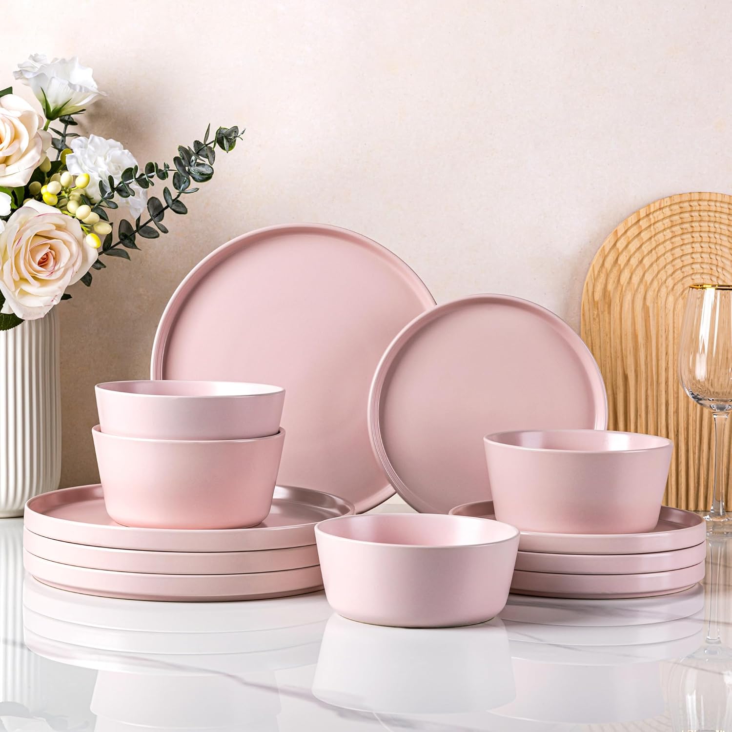 AmorArc Ceramic Dinnerware Set for 4 - Modern Stoneware Plates