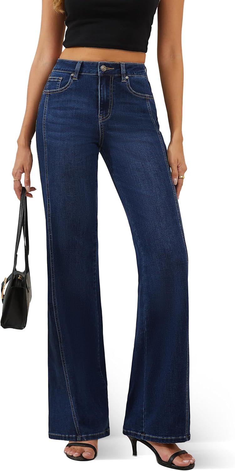 FLYING BANANA Women's High Waisted Wide Leg Jeans with Slit