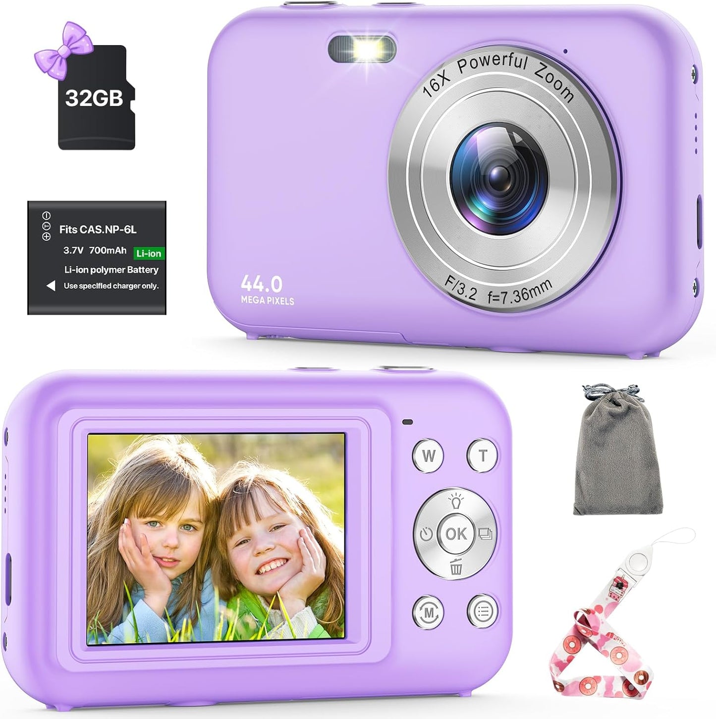 44MP FHD Kids Vlogging Camera - Compact & Rechargeable - Purple