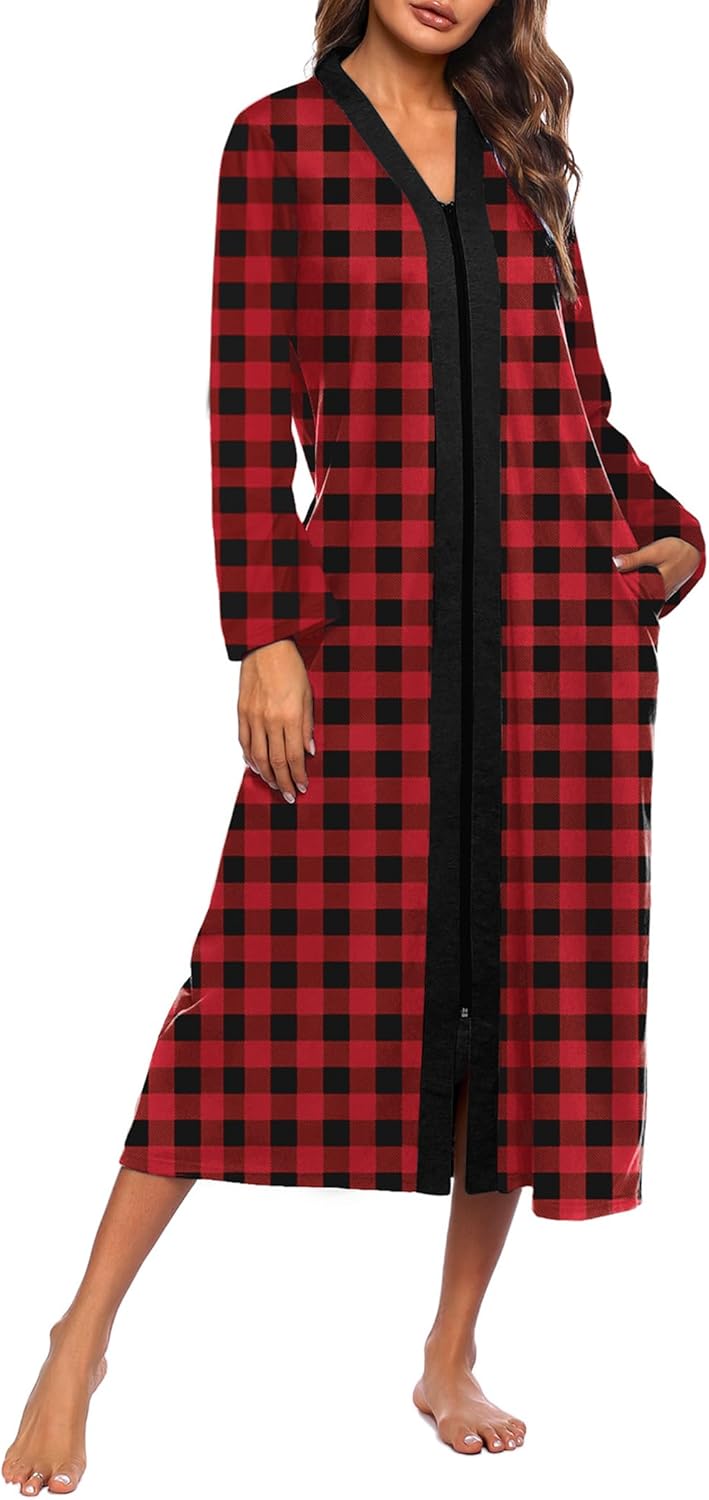Ekouaer Women Zipper Robe Lightweight Housecoat with Pockets