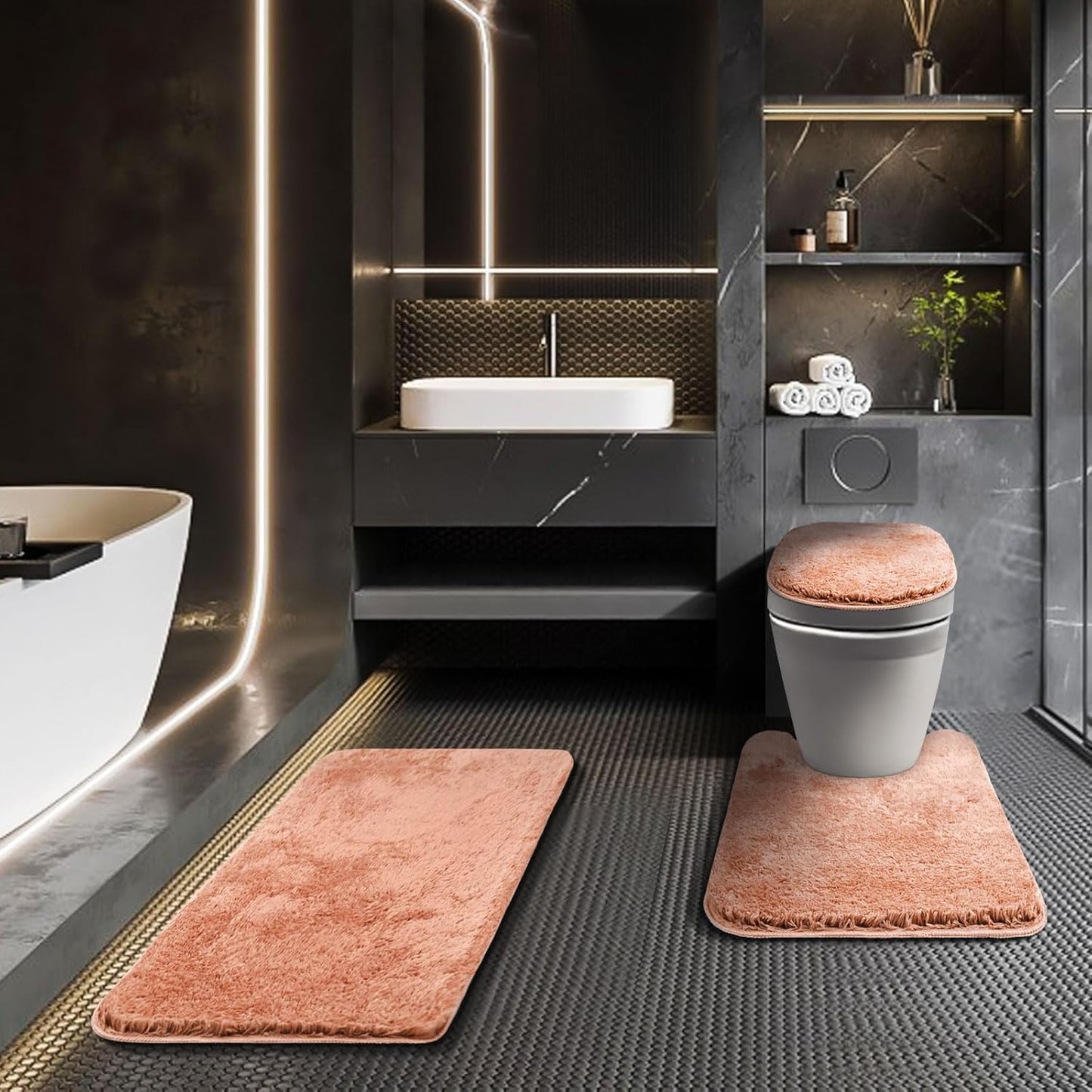 Bathroom Rugs Sets 3 Piece with Adjustable Toilet Seat Cover