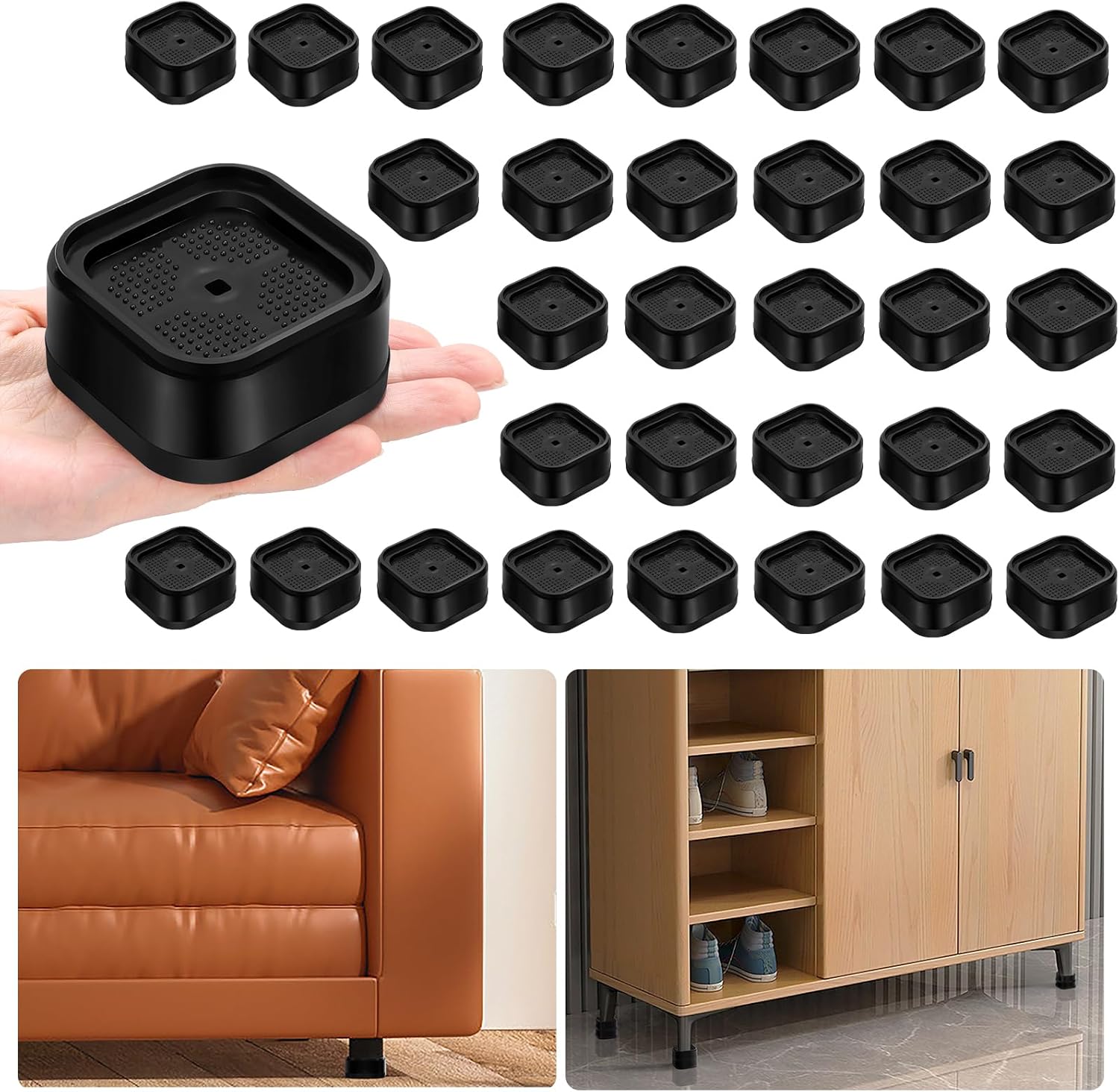 Adjustable Bed Risers for Furniture - Heavy Duty 32 Pack