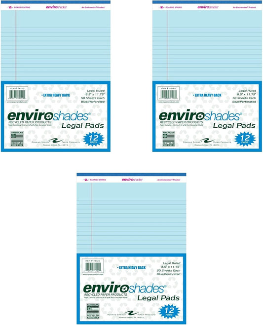 ROARING SPRING Enviroshades Recycled Legal Pads, Blue, 36 Pack