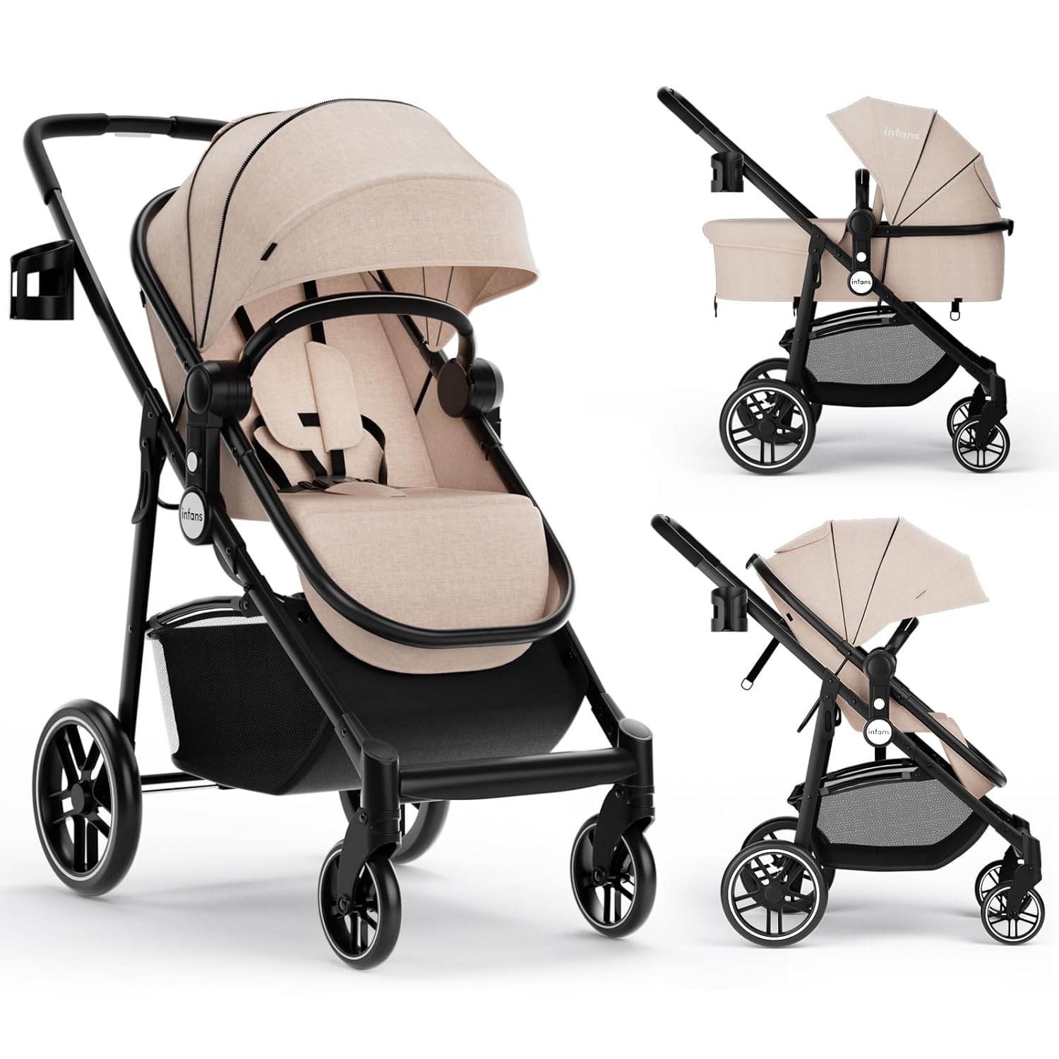 2 in 1 Baby Stroller with Reversible Bassinet for Comfort