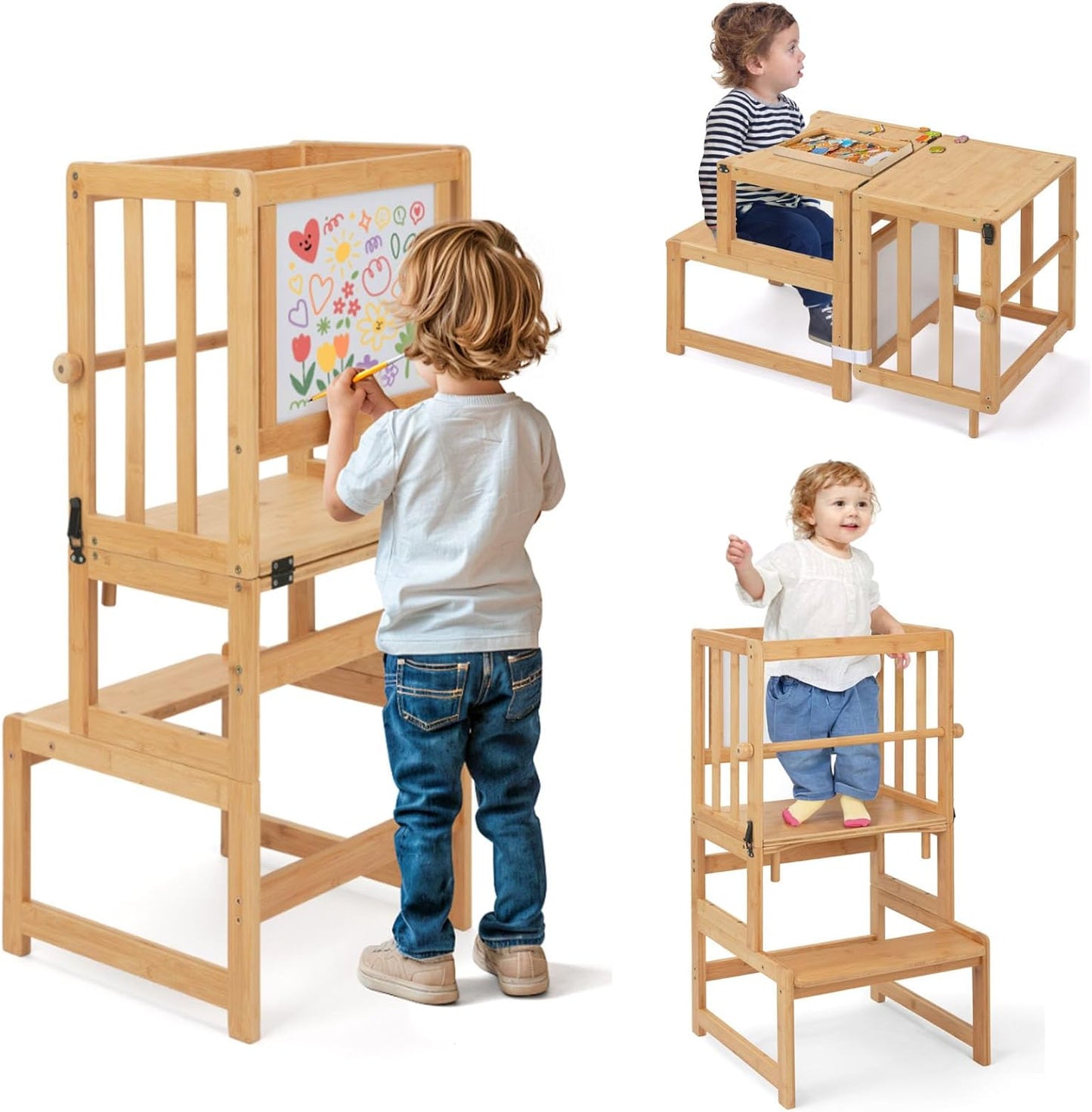 COSYLAND 3-in-1 Toddler Standing Tower with Whiteboard Fun