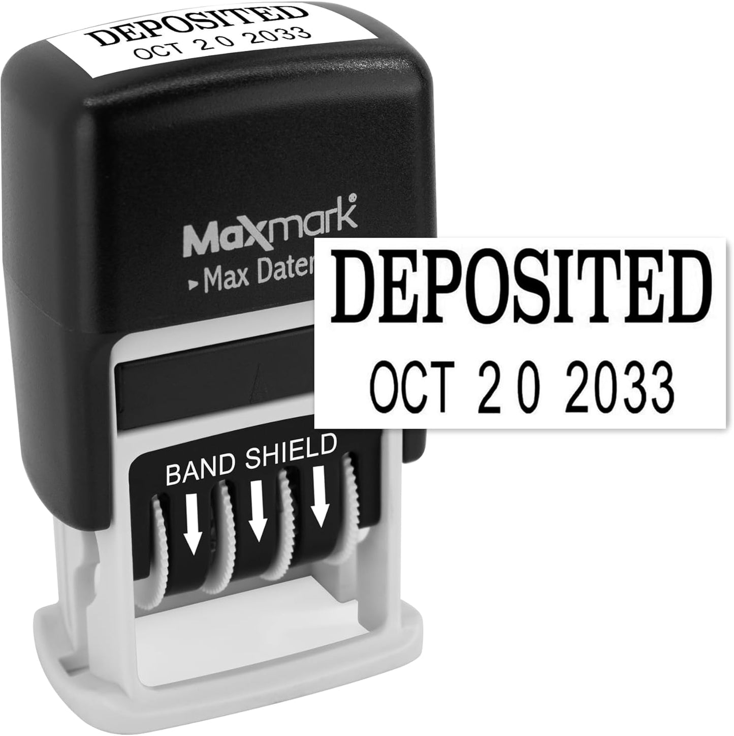 MaxMark Self-Inking Date Stamp - DEPOSITED & Date, Black Ink