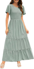 Kranda Women's Summer Round Neck Flutter Sleeve Maxi Dress Review