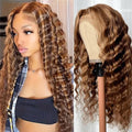 Highlight Ombre Deep Wave Lace Front Wig 13x4 Honey Blonde - Natural