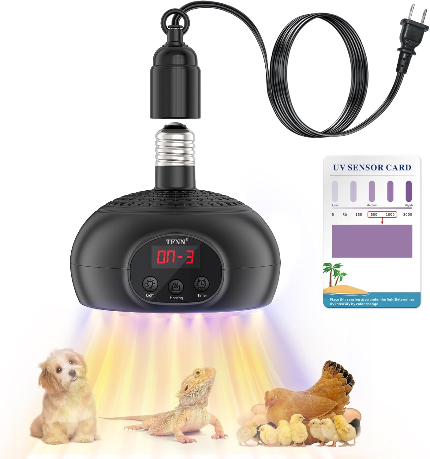 Portable 500W Heater Lamp: UVA UVB Light, Timer