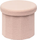 Boucle Storage Ottoman Cube Round Footstool with Hidden Storage - Pink