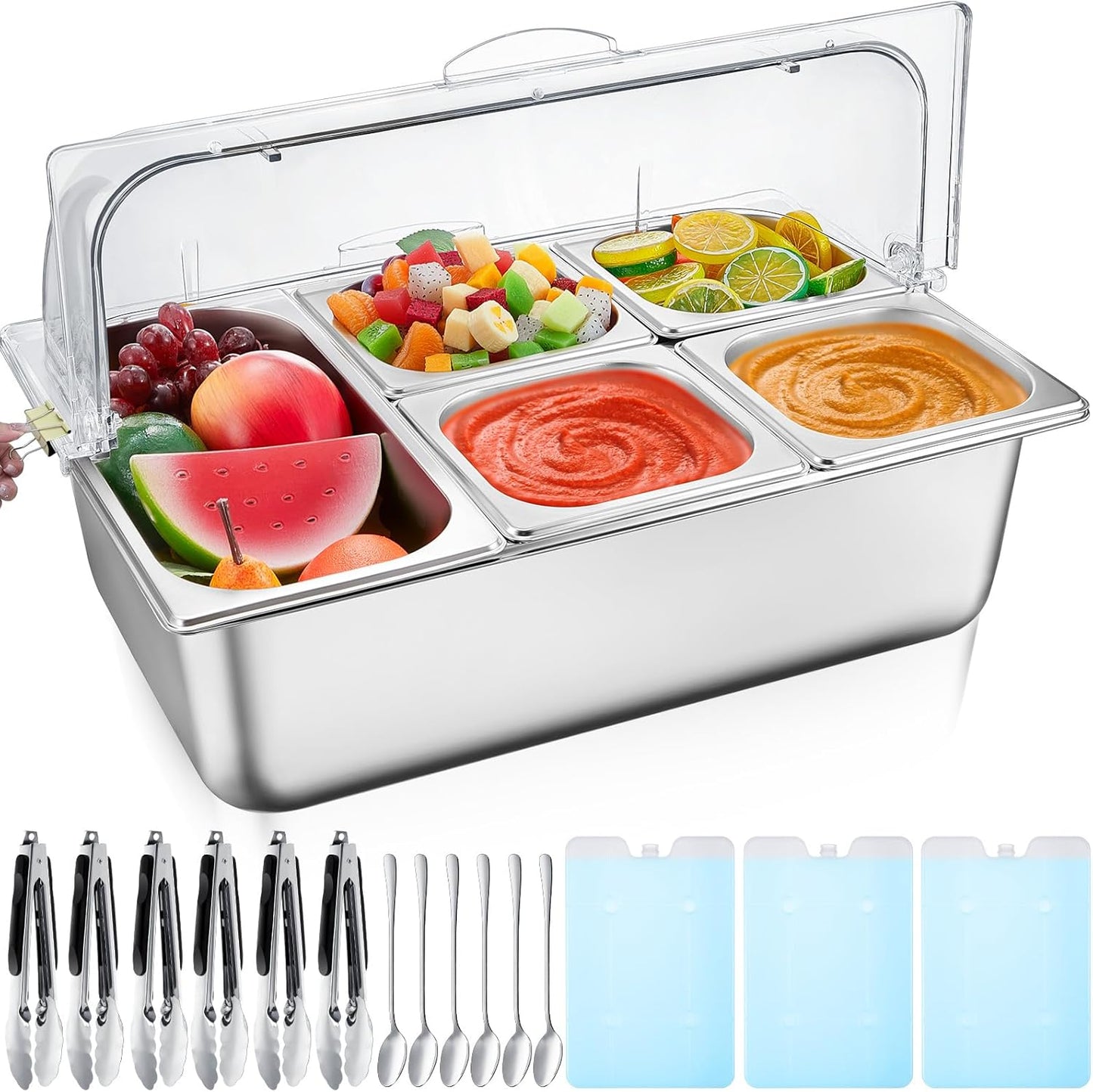16 Pcs Stainless Steel Condiment Container Set for Buffets