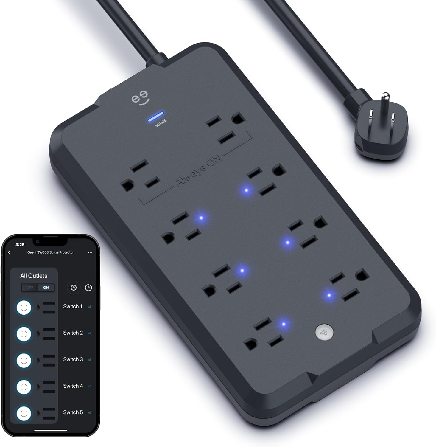 Geeni Smart Surge Protector - Voice Control, 8 Outlets