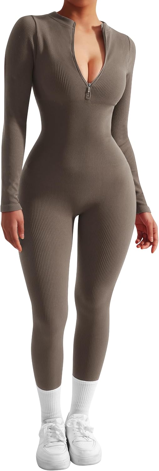 SUUKSESS Women Long Sleeve Ribbed Jumpsuit for All Occasions