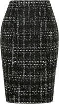 Plaid Skirts for Women Knee Length Pencil Wool Skirt with Slit High