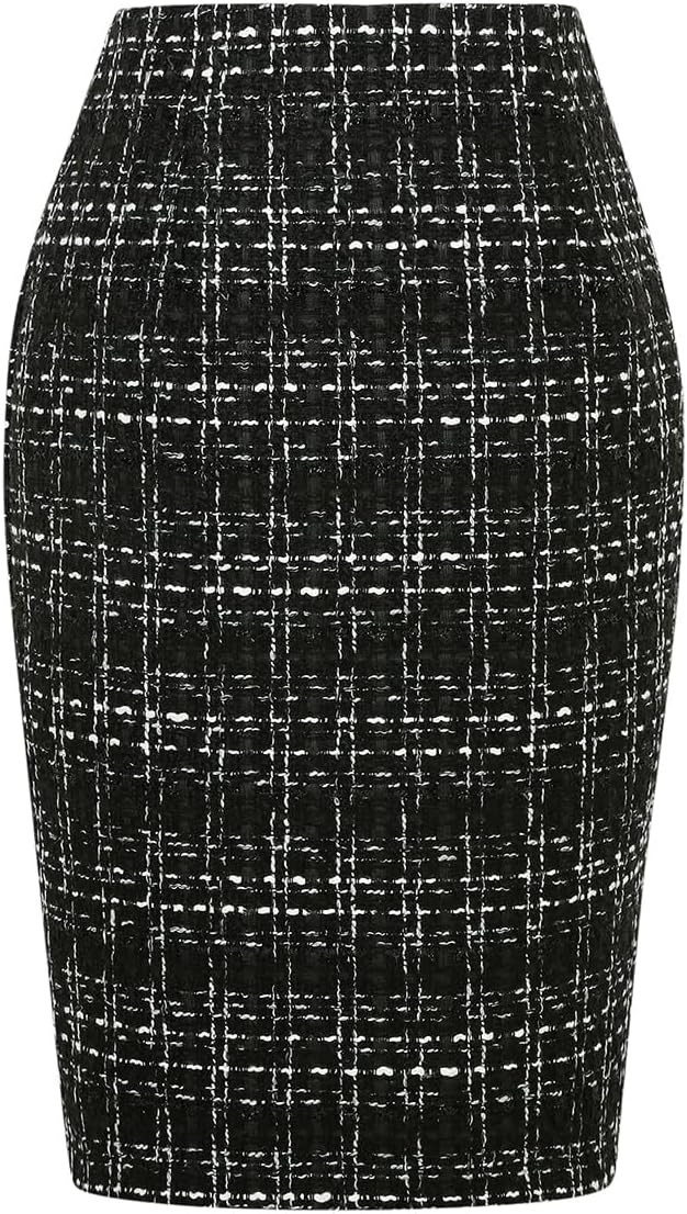 Plaid Skirts for Women Fall Winter Knee Length Pencil Wool Skirt
