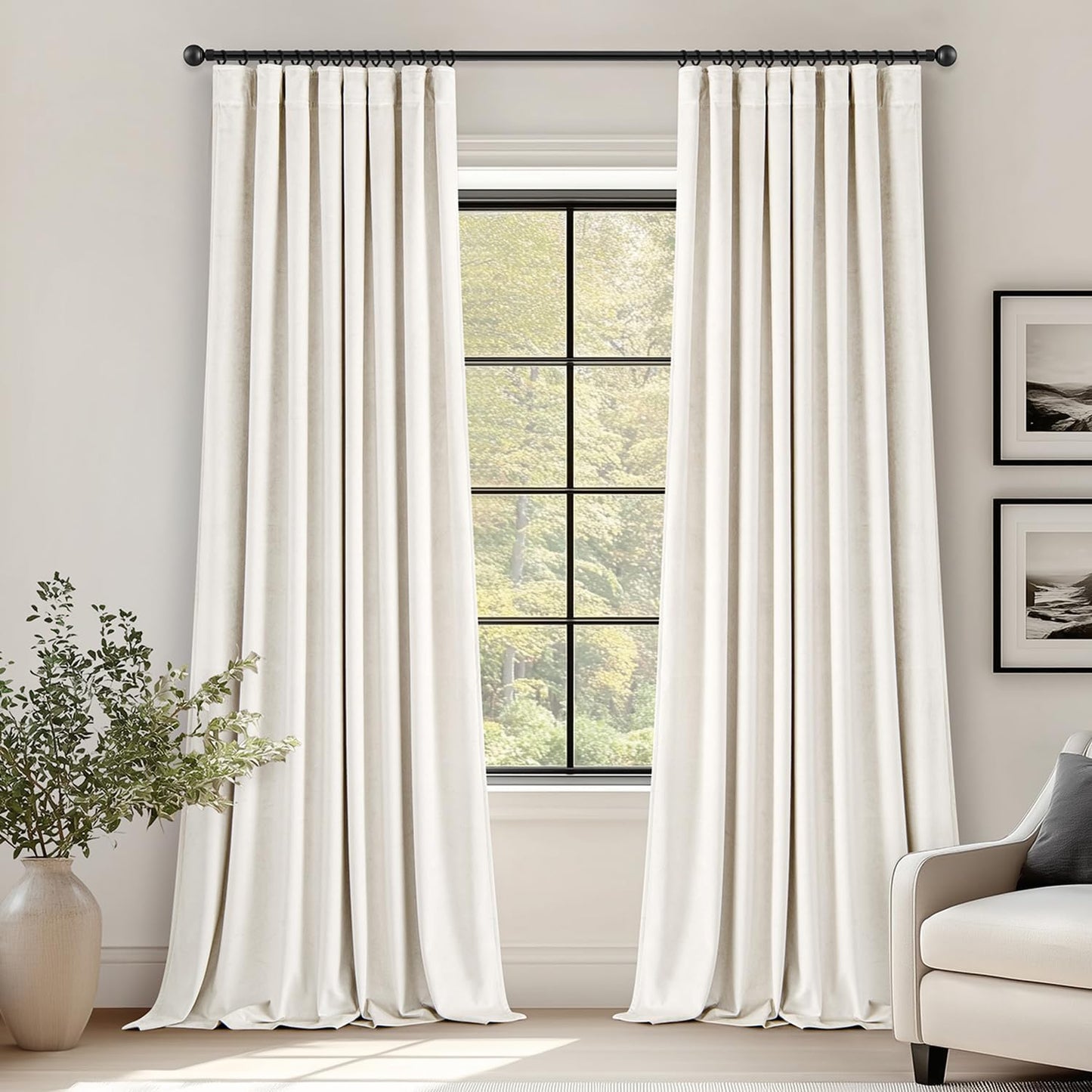 Ivory White Velvet Curtains for Bedroom and Living Room Decor