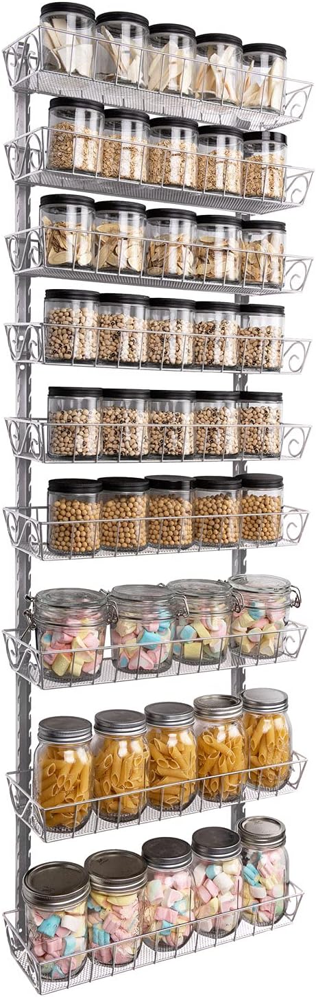 SWOMMOLY Adjustable Wall Mount Spice Rack: 9-Tier Organizer