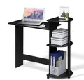 Americano/Black Compact Computer Desk with Shelves - Space-Saving