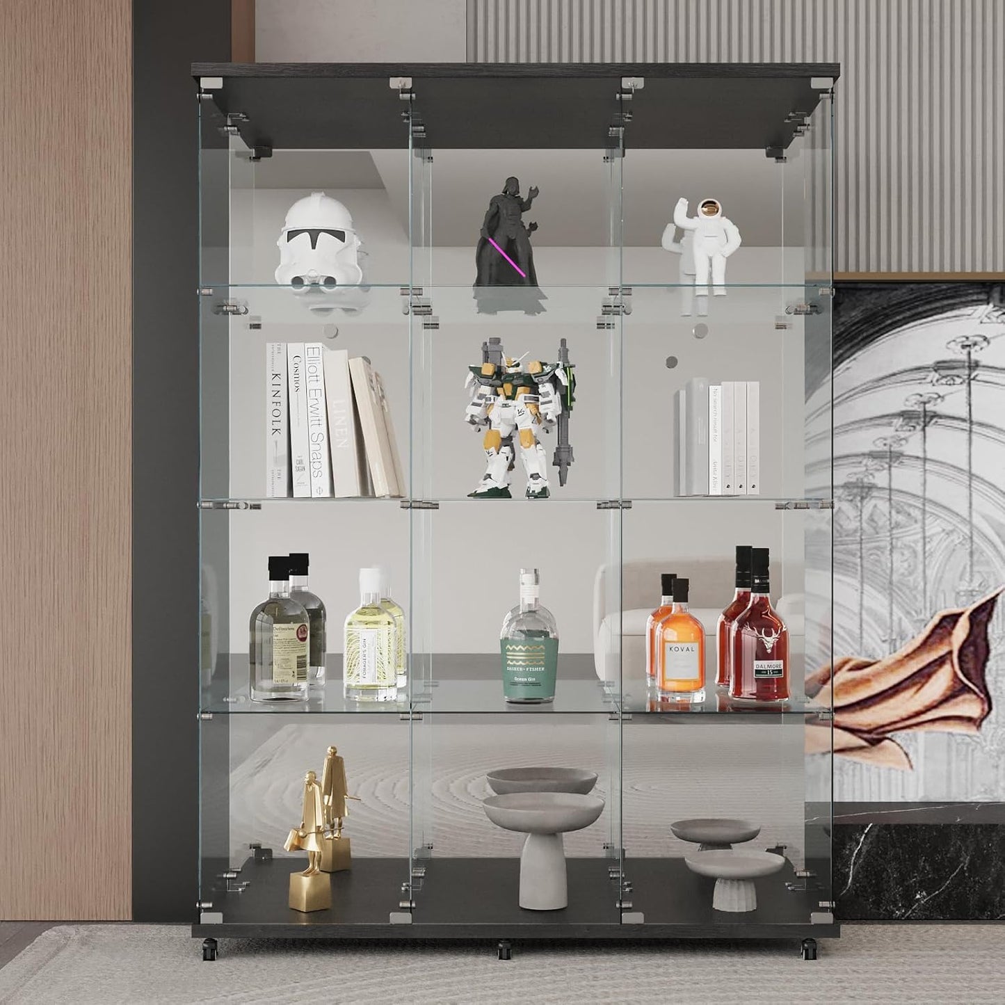 LFT HUIMEI2Y Glass Display Cabinet with 12 Shelves and Lock