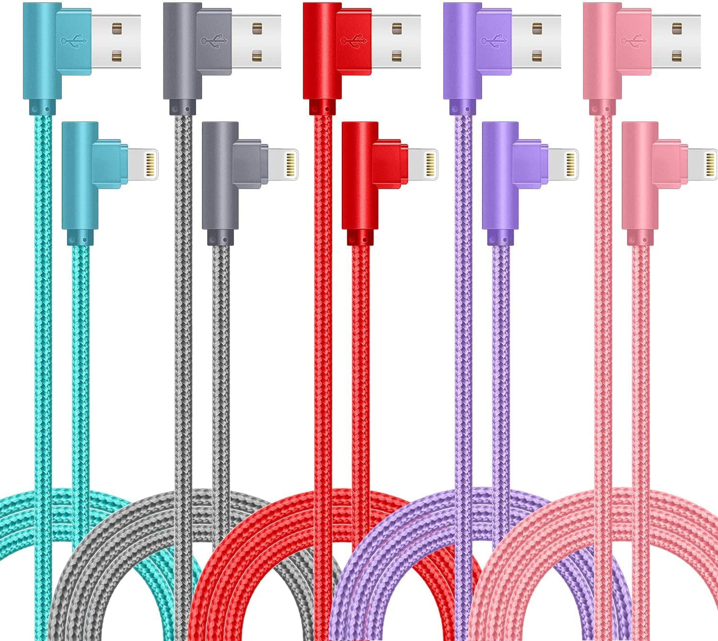5Pack 6FT Right Angle Lightning Cable Fast Charge iPhone 14/13/12