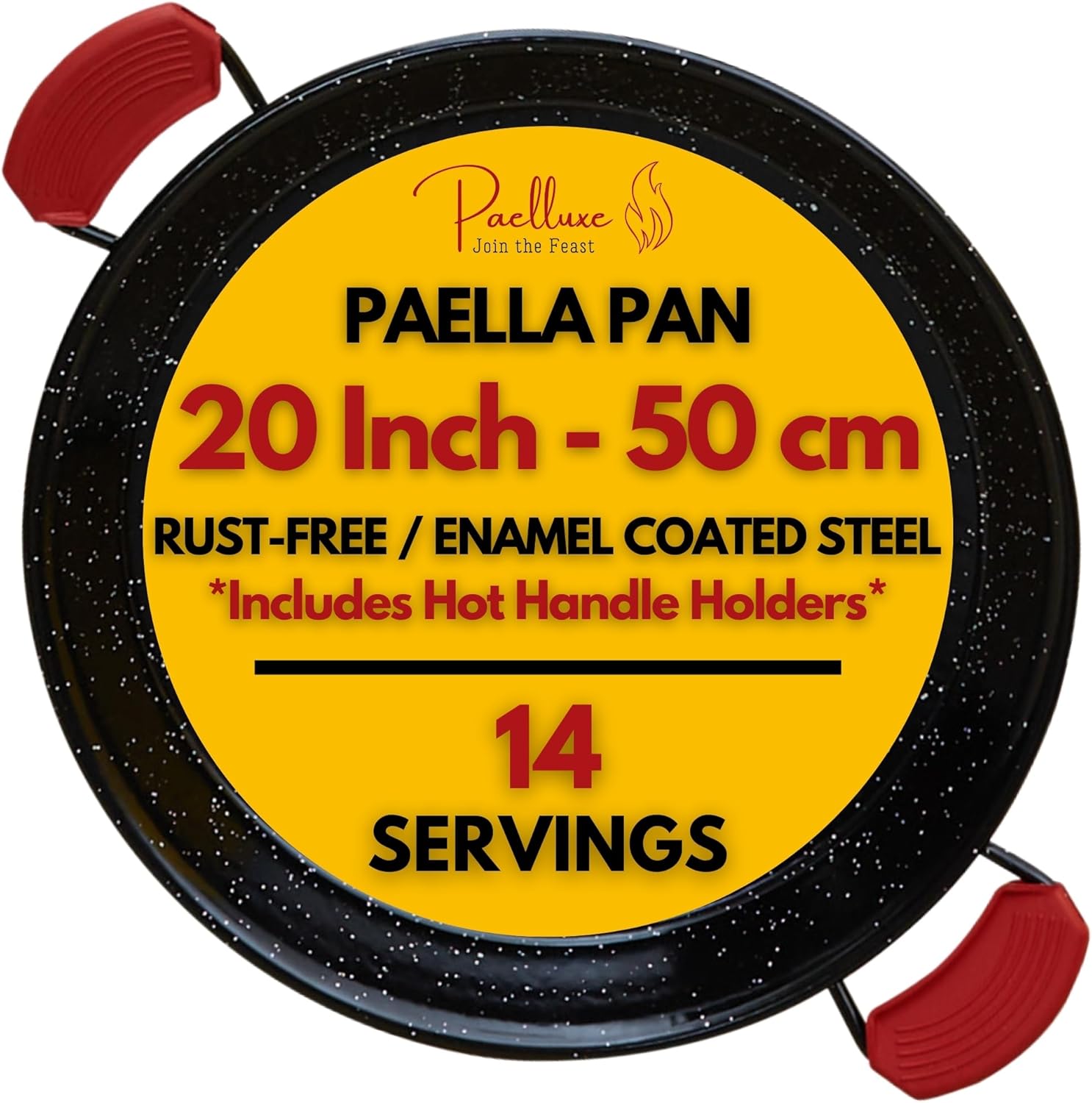 Enameled Paella Pan for 14 Servings - No Rust, Easy Clean
