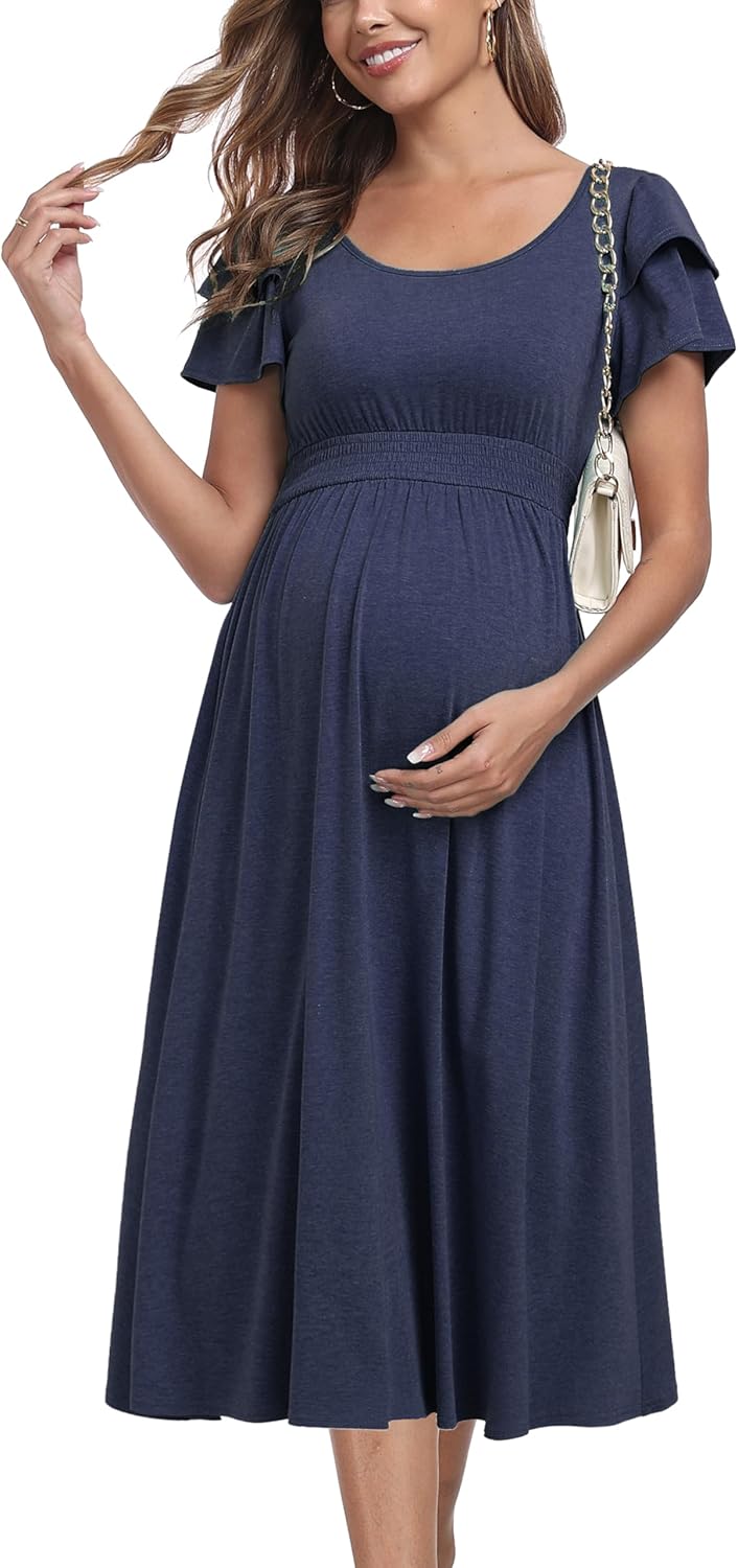 Ruffle Short Sleeve Maternity Dress for Baby Showers and More