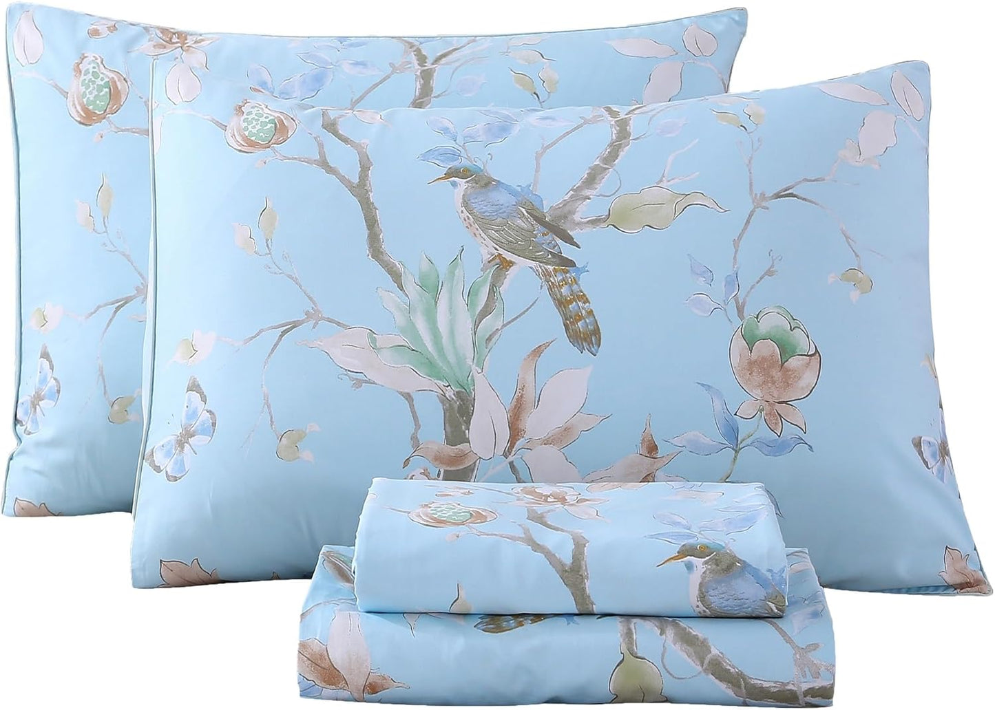 RYNGHIPY Egyptian Cotton Bed Sheet Set with Botanical Pattern
