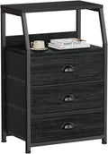 Furnulem Black Night Stand Small Dresser with 3 Fabric Drawers