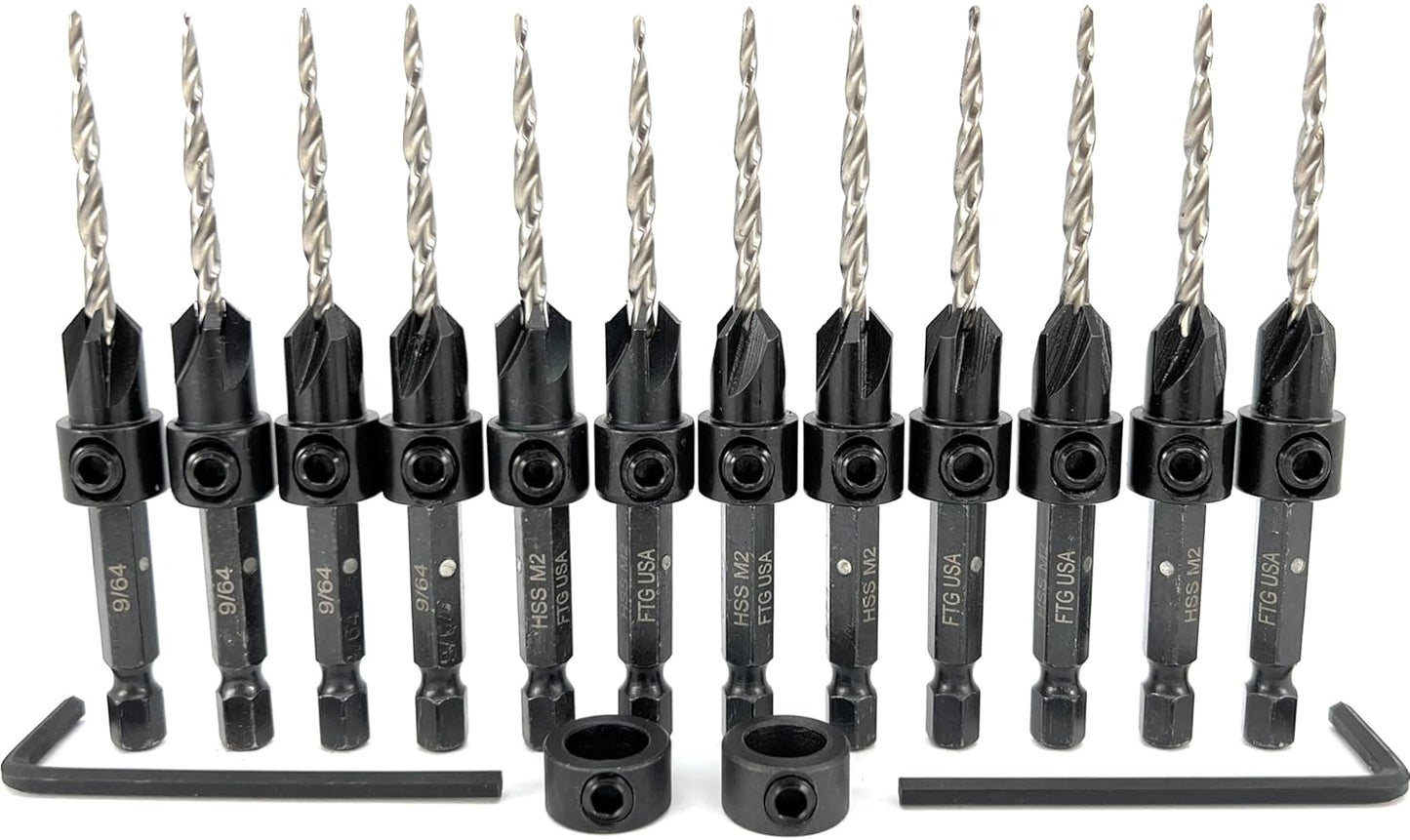 FTG USA 12 Pc Countersink Drill Bit Set for Woodworking