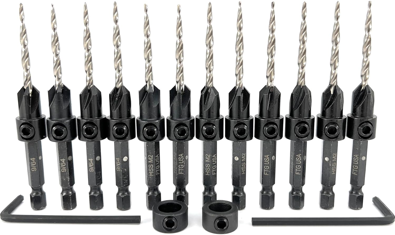 FTG USA 12 Pc Countersink Drill Bit Set for Woodworking