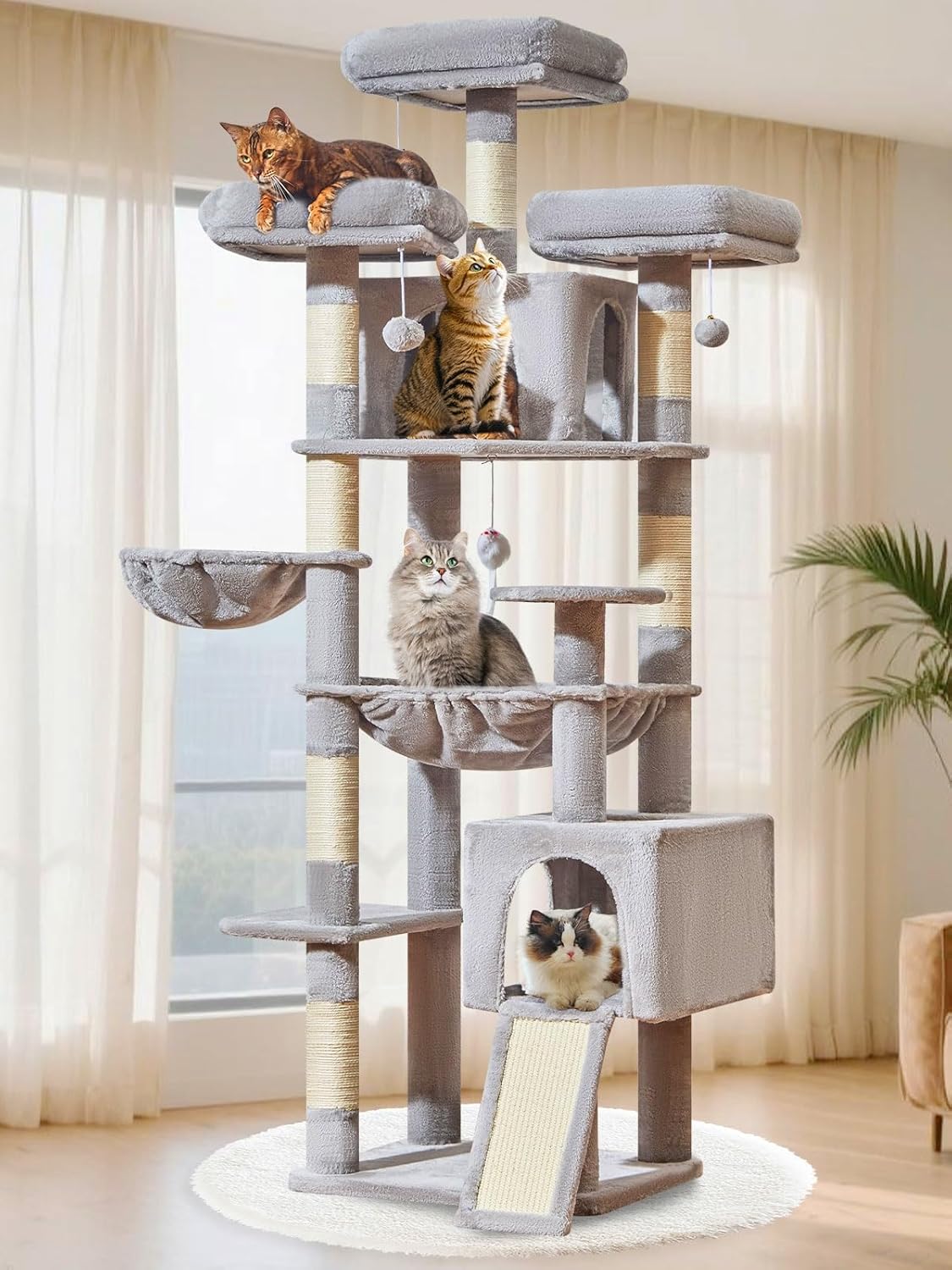 Taoqimiao 76-Inch Cat Tree with Multi-Level Structure for Cats