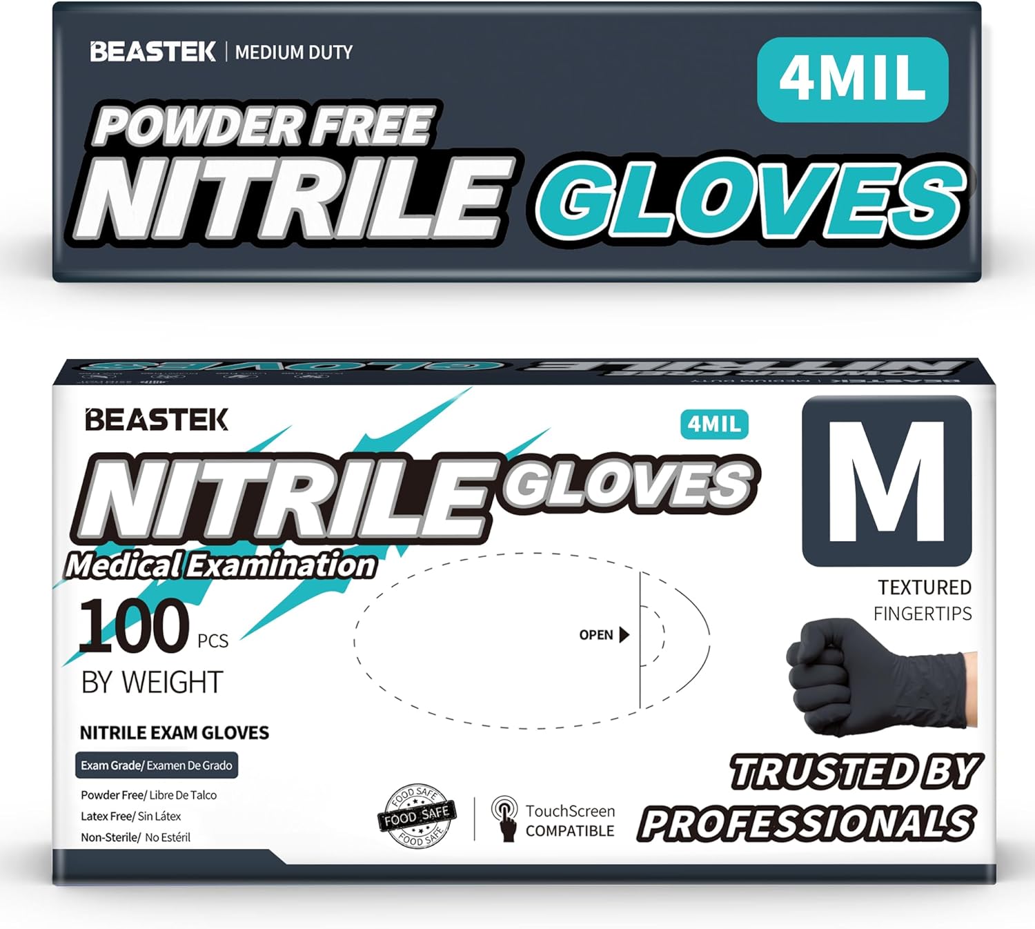 Beastek Black Nitrile Gloves - 4.0 Mil Superior Protection