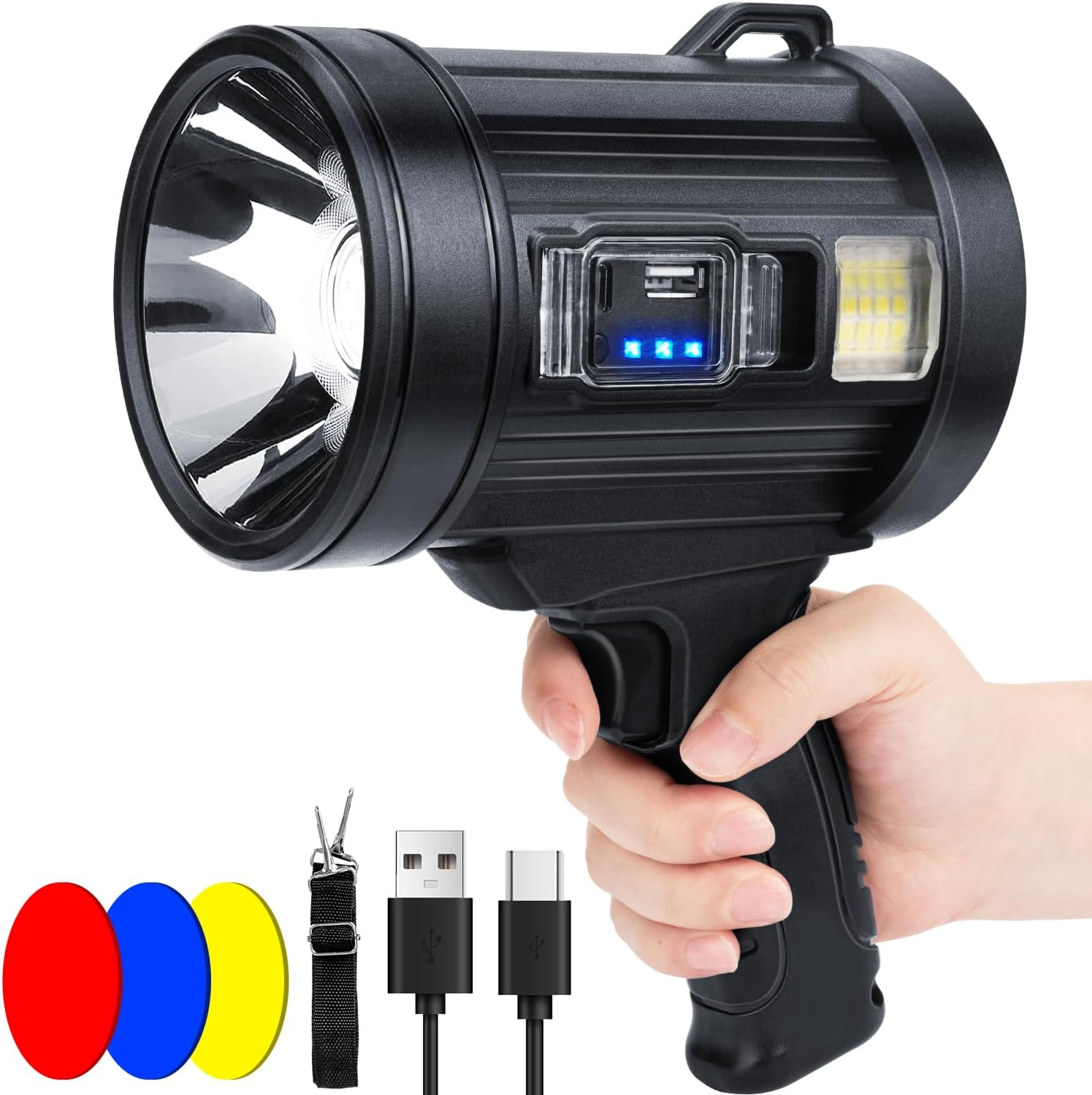 Rechargeable Spotlight Flashlight with 99,000 Lumens Power