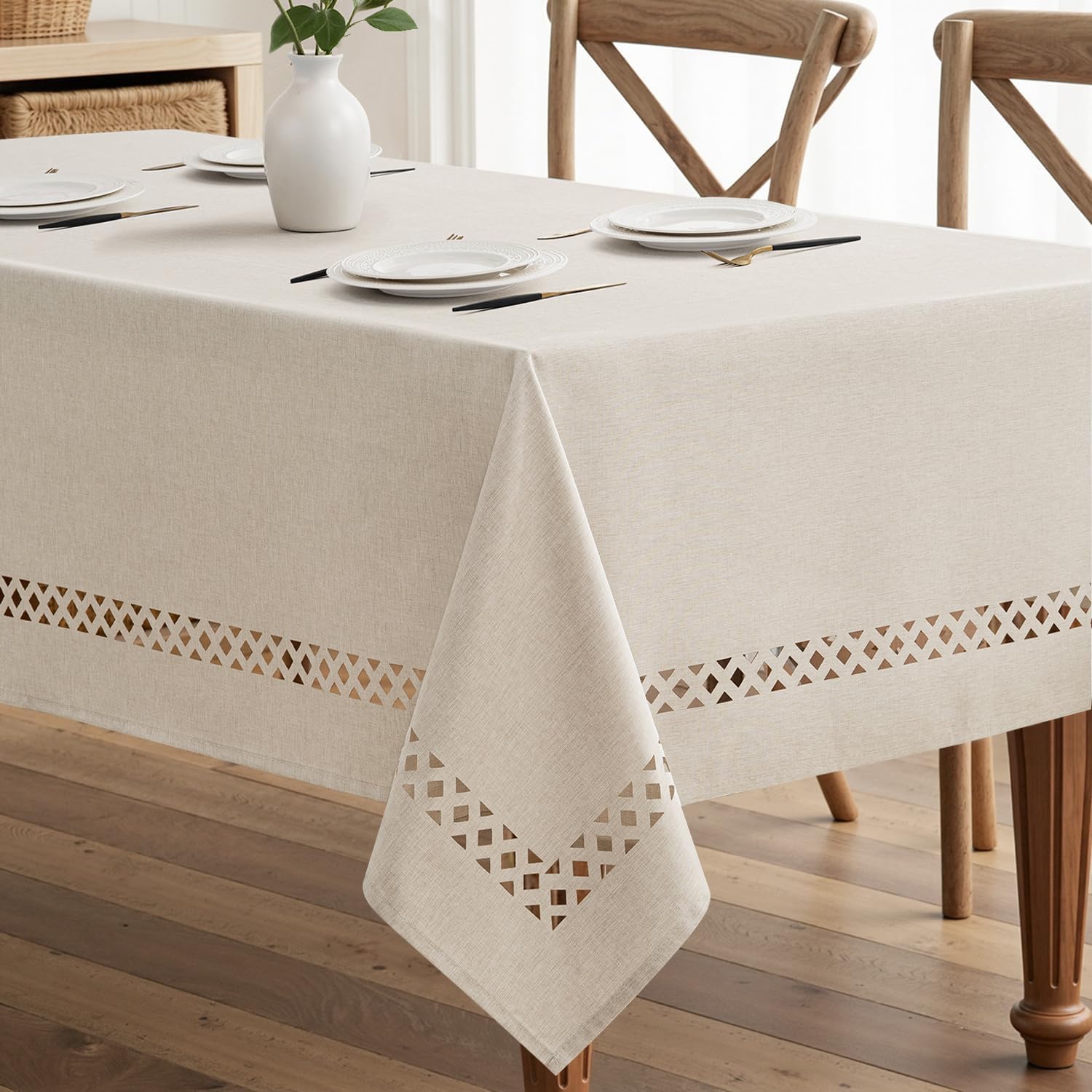 MIULEE Beige Rectangle Tablecloth for Dining and Parties