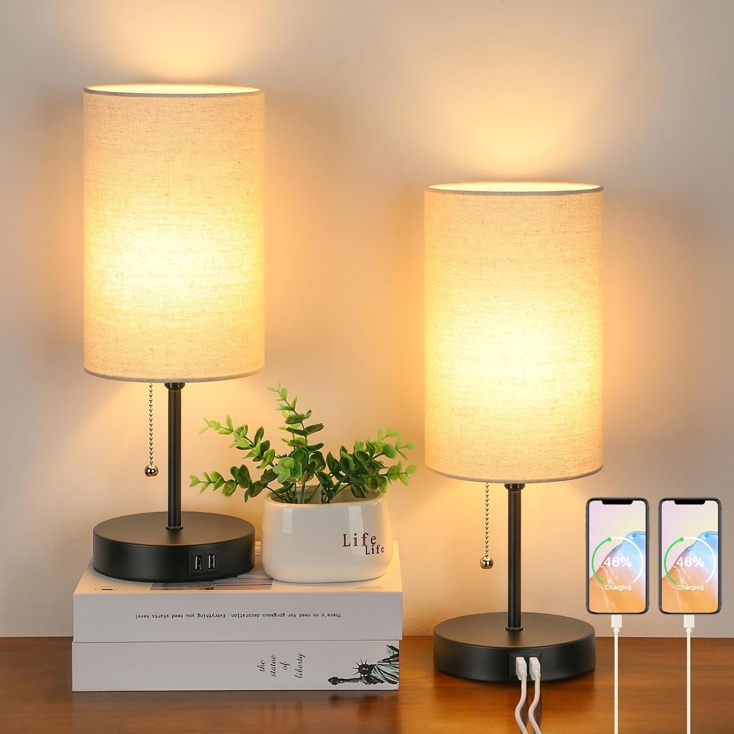Minimalist Table Lamps with USB Ports for Bedroom and Office