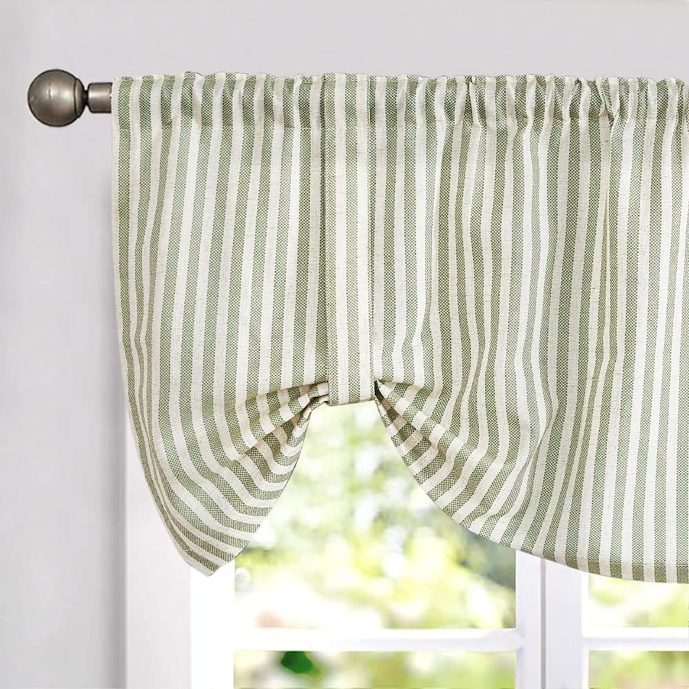 Sage Green Striped Valance - Linen Textured Charm