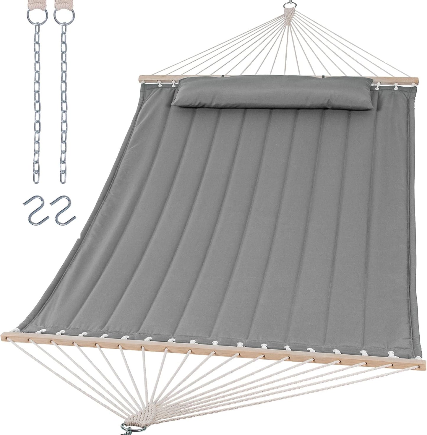 Portable Double Hammock with Hardwood Spreader Bar for Comfort