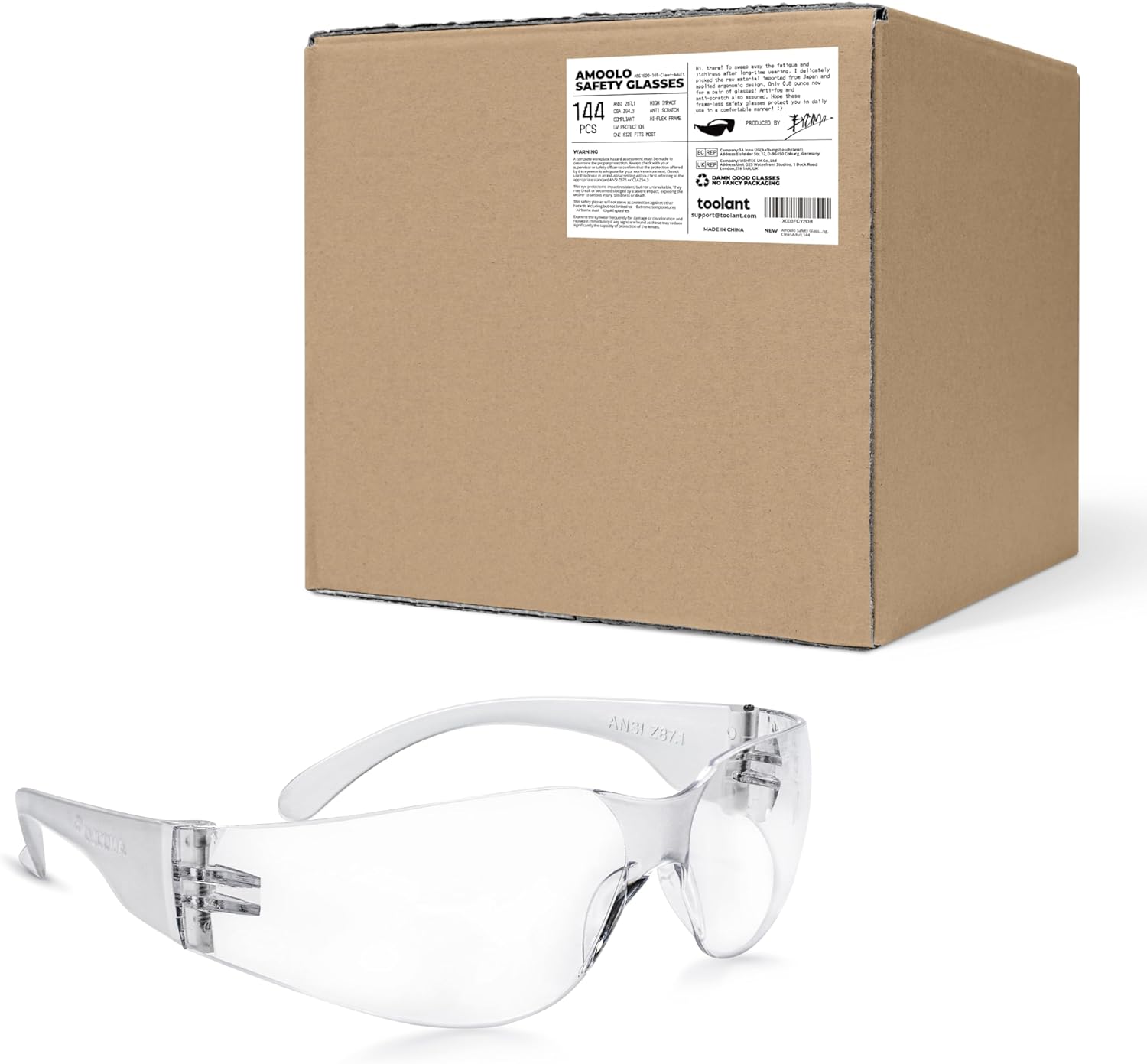 Amoolo Safety Glasses for Men Women - Clear Eye Protection