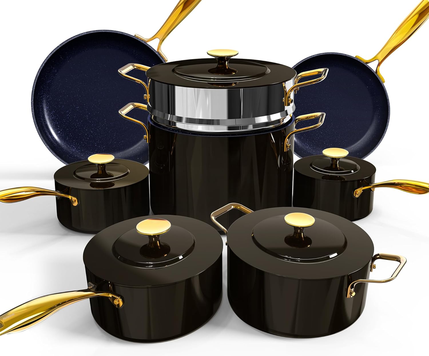 Nuwave Lux LE 13-Pc Cookware Set with Elegant Gold Handles