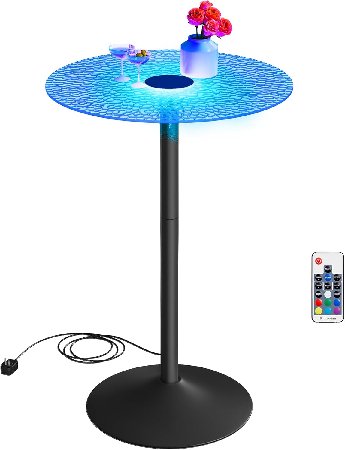 VASAGLE Round Bar Table - Illuminated Glass Top