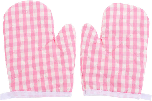 Safe & Stylish Kids Oven Mitts - Pink Checkered