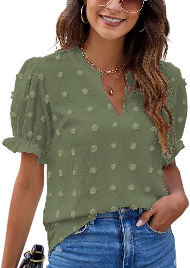 Blooming Jelly Womens Puff Sleeve Summer Tops for Stylish Comfort